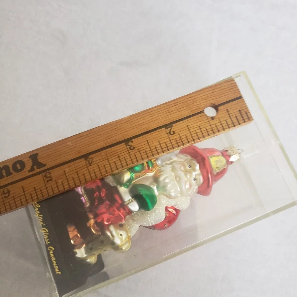 Blown Glass‎ Santa Fireman Dalmatian Ornament Handcrafted In Acrylic Case 5
